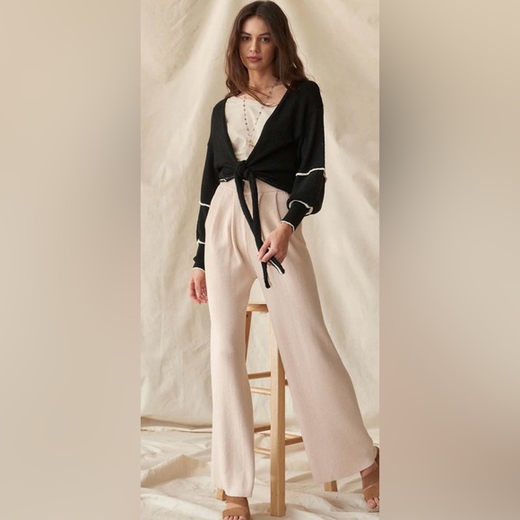 NWT Promesa front wrap tie cardigan in black with white detailing - Picture 1 of 13